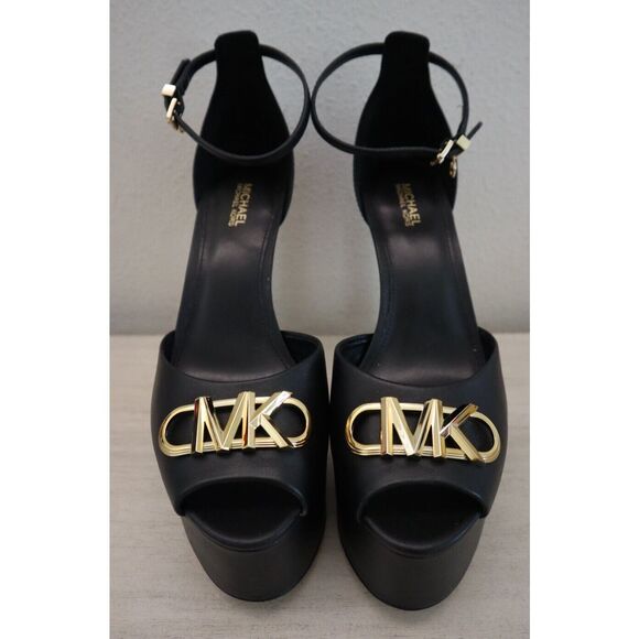 Michael Kors Women's Sz 8M Black Leather Martina 5" Peep-Toe Platform Pumps - Picture 5 of 11